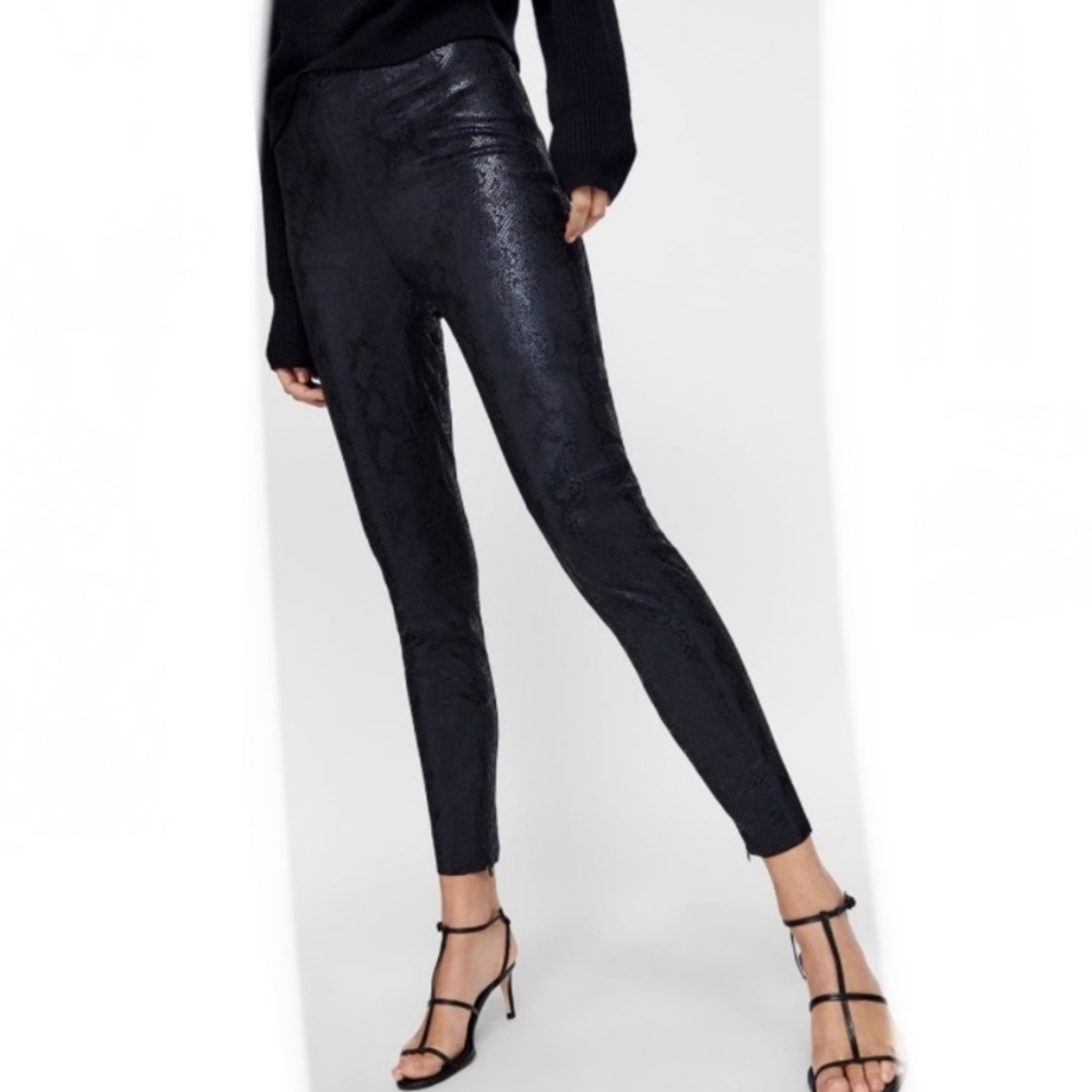 Zara Suede/Python Print Leggings With Ankle Zips - image 1